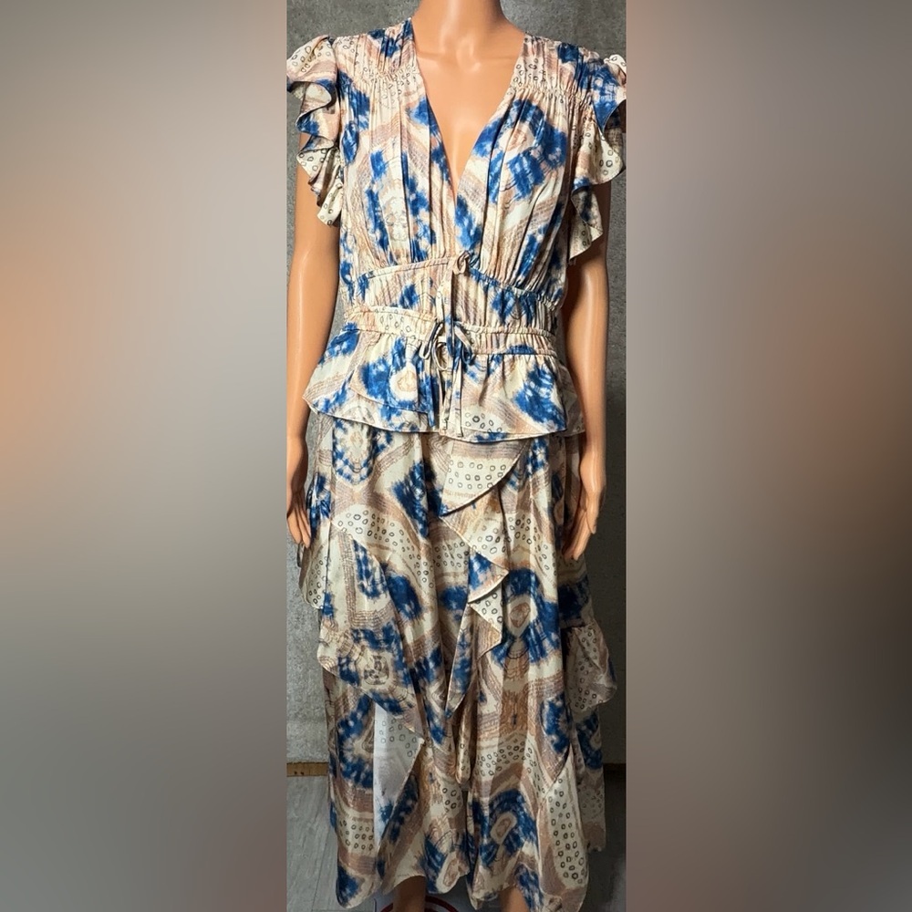 Ulla Johnson Blue and Cream Floral Ruffle Midi Dress - Picture 8 of 16